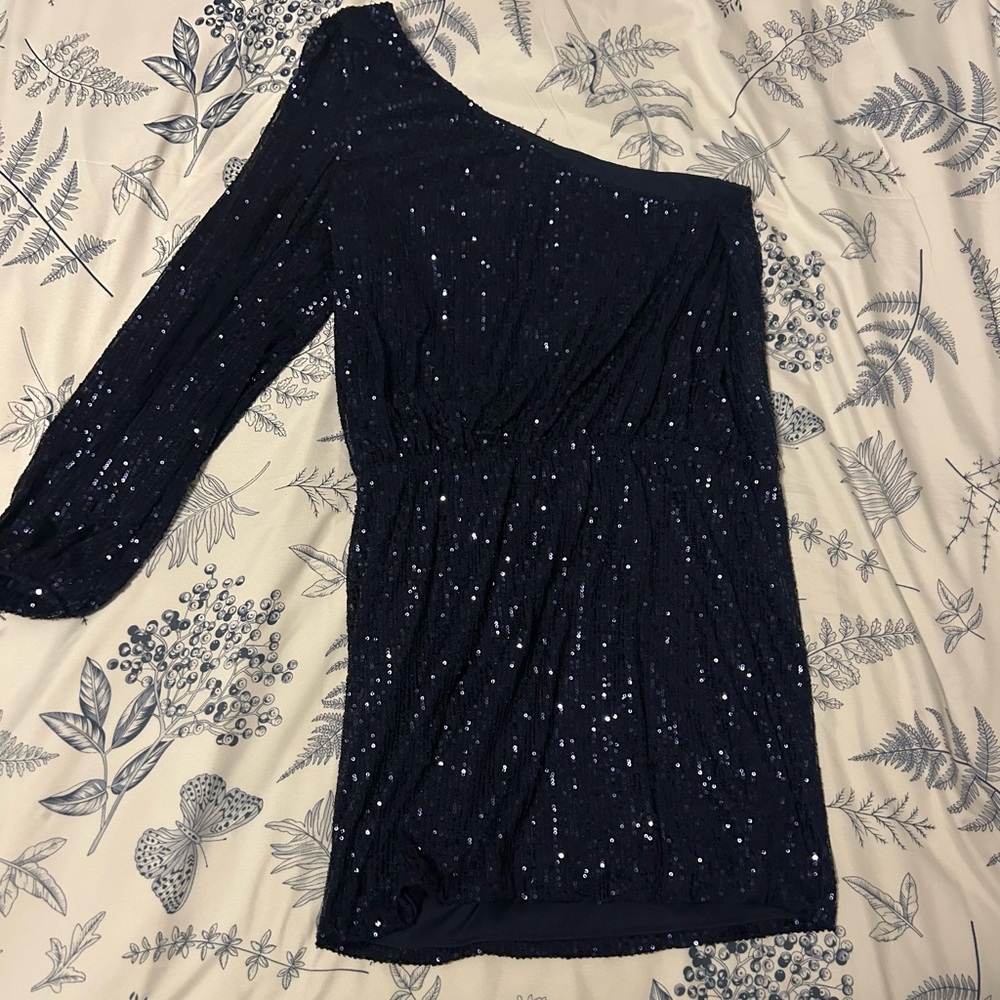 Windsor Sparkling Navy One-Shoulder Dress